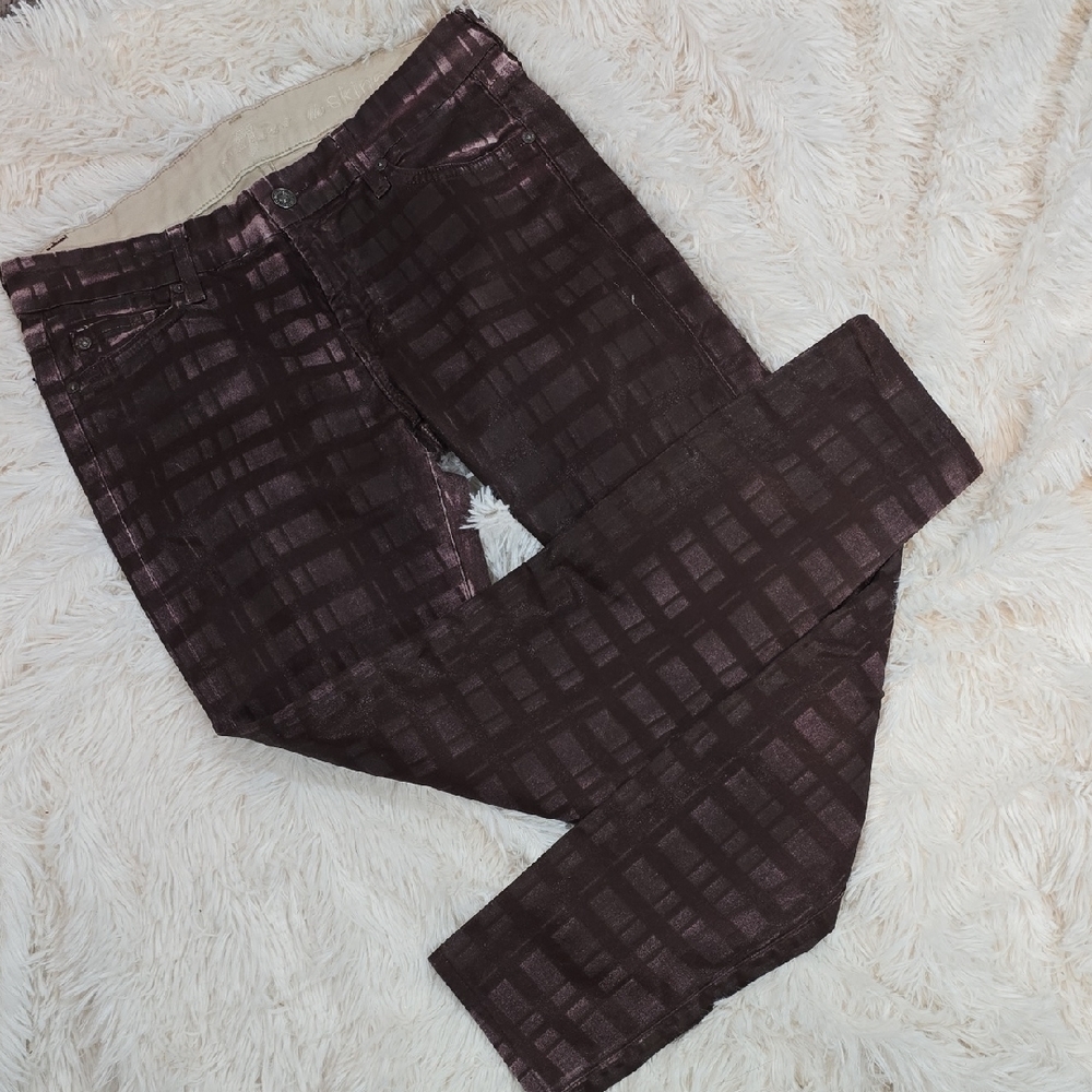 7 For All Mankind Burgundy Plaid Low Rise Skinny Jeans Size 30